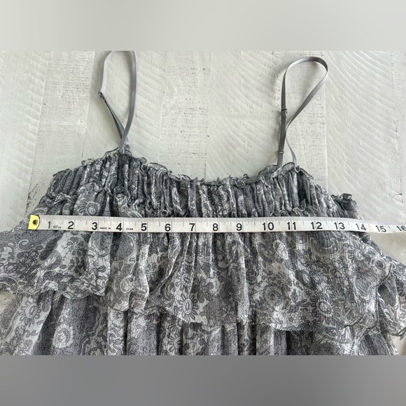 Max Studio Vintage Y2K 100% silk Floral Babydoll Boho Midi dress grey size Large - Picture 4 of 5